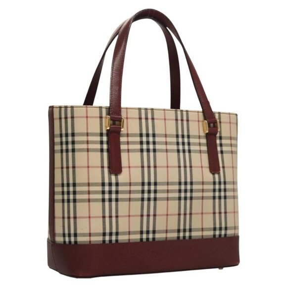 BURBERRY Nova Check Hand Bag Canvas Beige Bordeaux gold - Picture 1 of 16